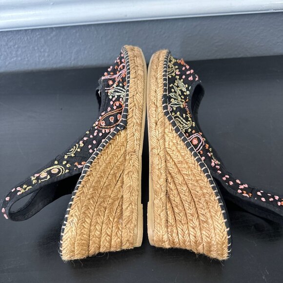 Vtg Y2k Eric Michael Black Beaded Floral Embroidered Espadrille Wedge Heels 39 - Picture 5 of 7